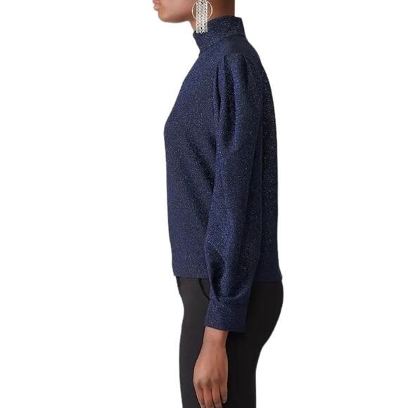 PatBO Women’s Highneck Dolman Long Sleeve Lurex‎ Top Metallic Blue-Size XS - Picture 5 of 7